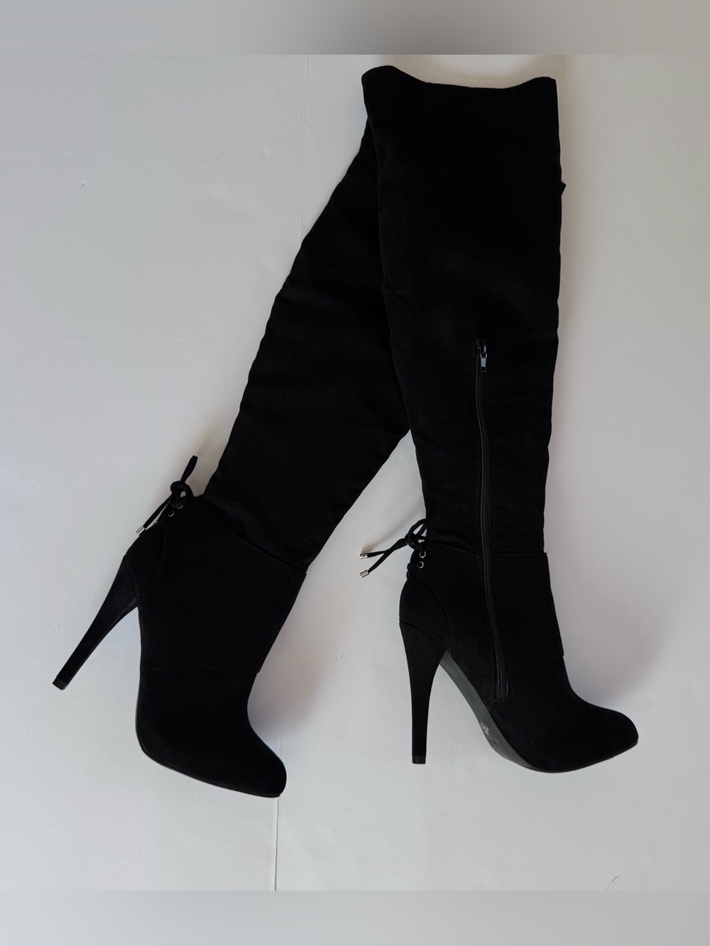 Nina Black Over-the-Knee Stiletto Boots,size 6.5